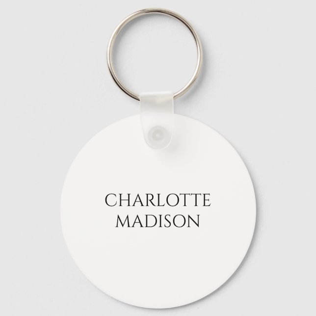 Modern Simple White Trendy Minimalist Plain Name Keychain (Front)