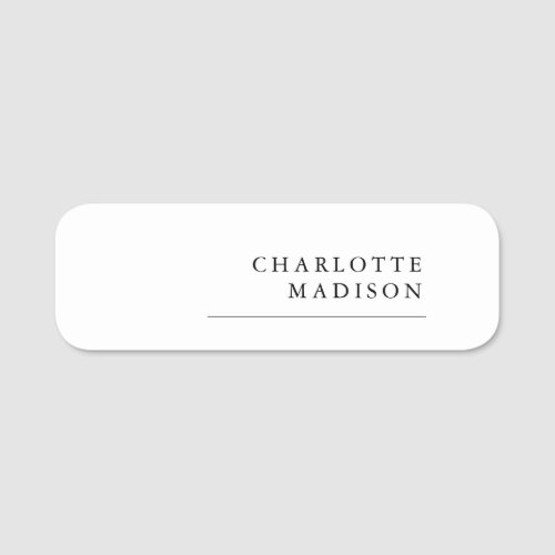 Modern Simple White Trendy Minimalist Plain  Name Tag