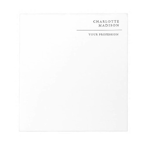 Modern Simple White Trendy Minimalist Plain  Notepad