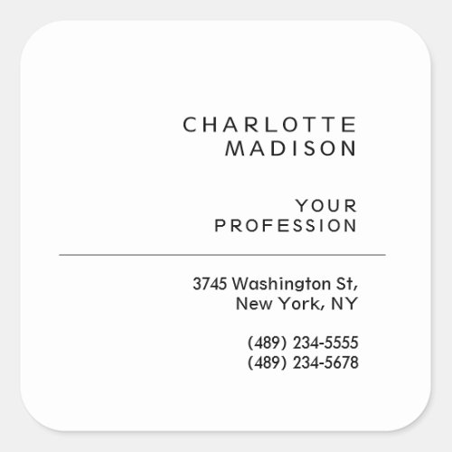 Modern Simple White Trendy Minimalist Plain  Square Sticker