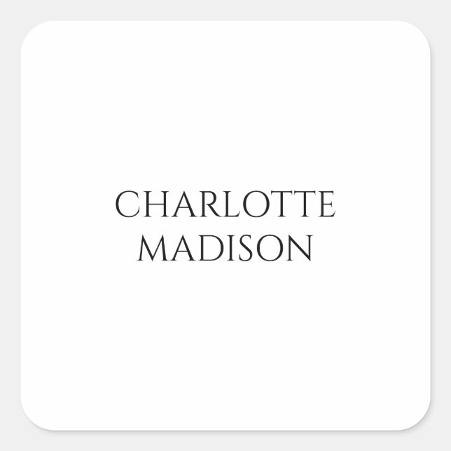 Modern Simple White Trendy Minimalist Plain  Square Sticker (Front)