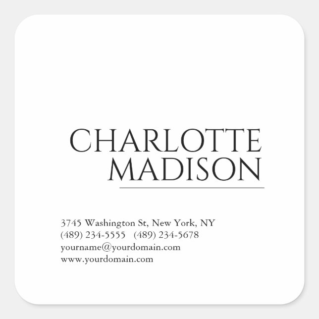 Modern Simple White Trendy Minimalist Plain  Square Sticker (Front)
