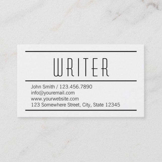 Modern Simple White Writer Business Card (Front)