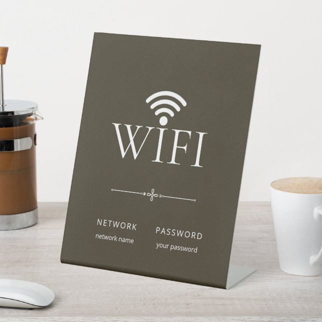 Modern Simple WiFi Network Password Sign Brown (In SItu)