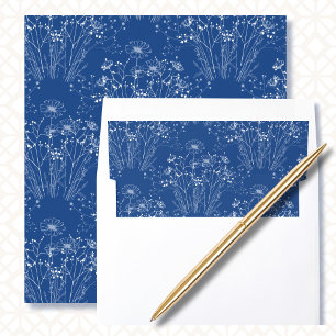 Modern Simple Wildflower Blue White Chic Wedding Envelope Liner