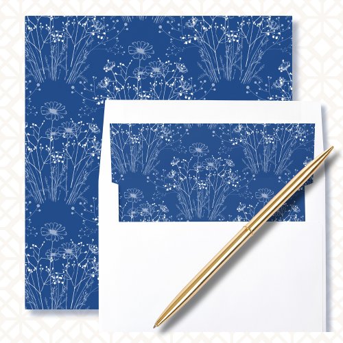 Modern Simple Wildflower Blue White Chic Wedding  Envelope Liner