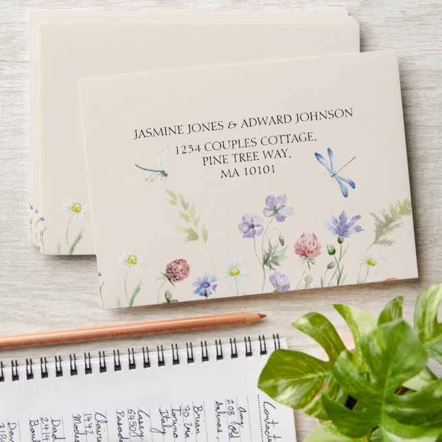 Modern Simple Wildflower Floral Wedding Envelope (Stacked)
