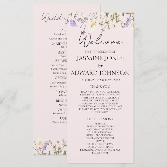 Modern Simple Wildflower Floral Wedding Flat Card (Front/Back)