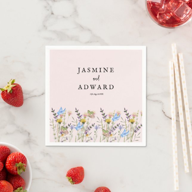 Modern Simple Wildflower Floral Wedding Napkins (Insitu)