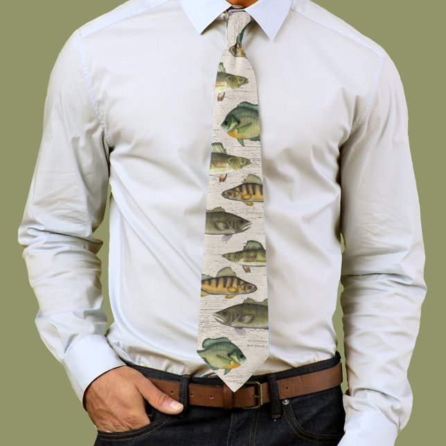 Modern Simple Wildlife Fisherman Minimal Fish  Neck Tie (Fishing pattern neck tie. )