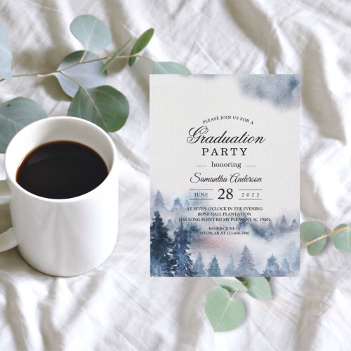 Modern Simple Winter Blue  White Forest Invitatio Invitation