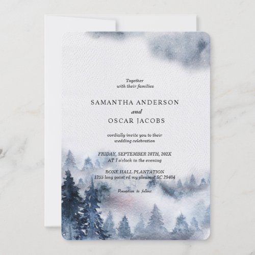 Modern Simple Winter Blue  White Forest Invitatio Invitation