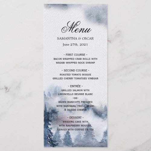 Modern Simple Winter Blue  White Forest Menu