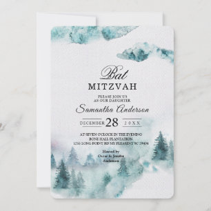 Modern Simple Winter Green & White Trees Invitatio Invitation