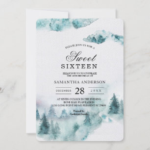 Modern Simple Winter Green & White Trees Invitatio Invitation