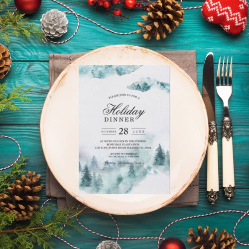 Modern Simple Winter Green  White Trees Invitatio Invitation