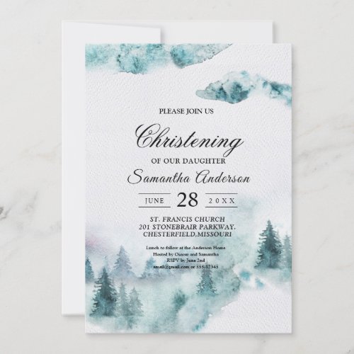 Modern Simple Winter Green  White Trees Invitation