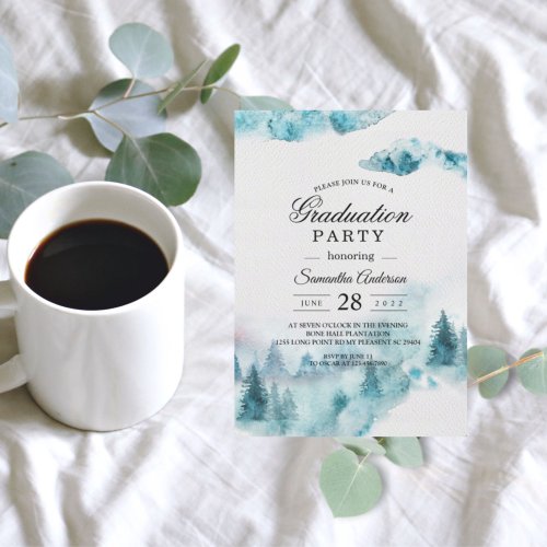 Modern Simple Winter Green  White Trees Invitation