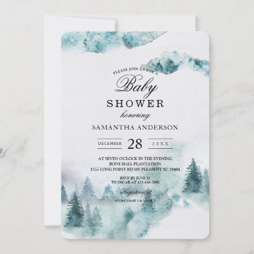 Modern Simple Winter Green  White Trees Invitation