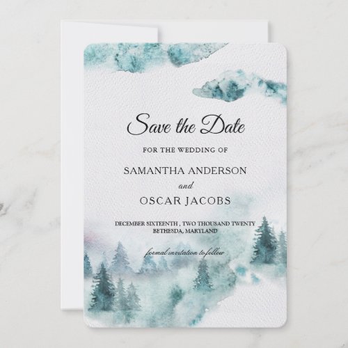 Modern Simple Winter Green  White Trees Save The  Save The Date