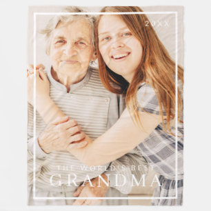 Modern Simple World's Best Grandma Photo Holiday Fleece Blanket