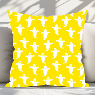 Modern Simple Yellow and White Ghosts Halloween Throw Pillow