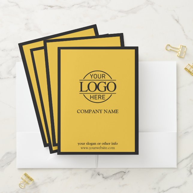 Modern Simple Yellow Black Business Logo Documents Pocket Folder (In Situ)