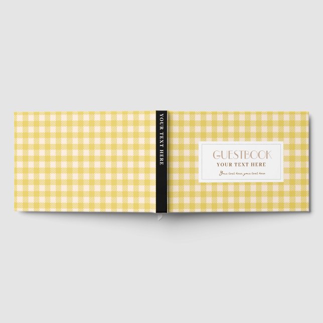 Modern Simple yellow gingham plaid checked party Foil Guest Book (Full)