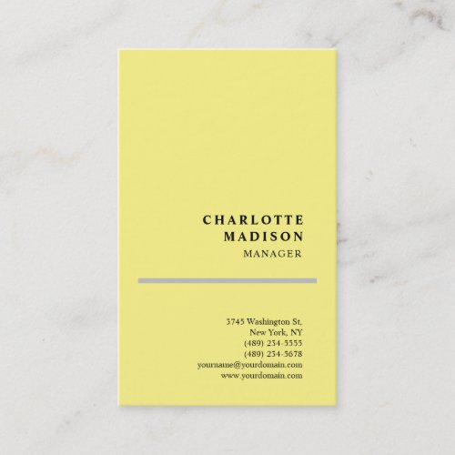 Modern Simple Yellow Minimalist Plain Business Card