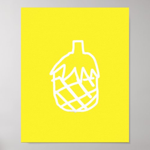 Modern simple yellow pineapple outline design poster