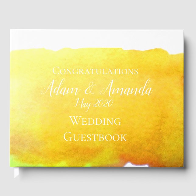 Modern simple yellow watercolor art wedding guest book (Front)