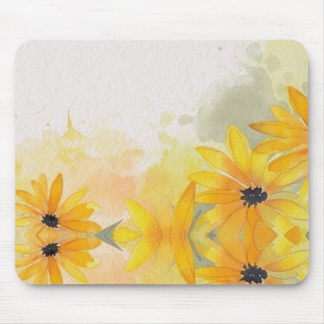 Modern Simple Yellow Watercolor Flowers Mouse Pad (Front)