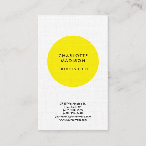 Modern Simple Yellow White Minimalist Plain Linen Business Card