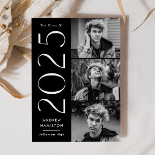 Modern Simplicity Black 3 Photo 2025 Graduation Announcement