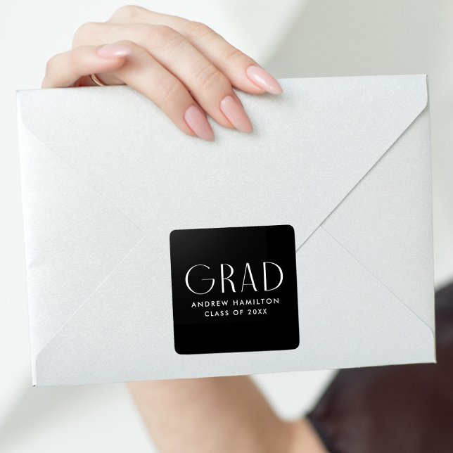 Modern Simplicity Black and White Graduation Square Sticker (Creator Uploaded)