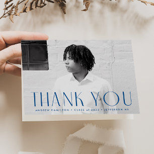 Modern Simplicity Blue Photo Graduation Letterpress Thank You Card
