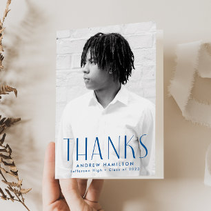 Modern Simplicity Blue Photo Graduation Letterpress Thank You Card