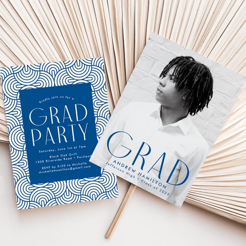 Modern Simplicity Blue Photo Graduation Party Invitation