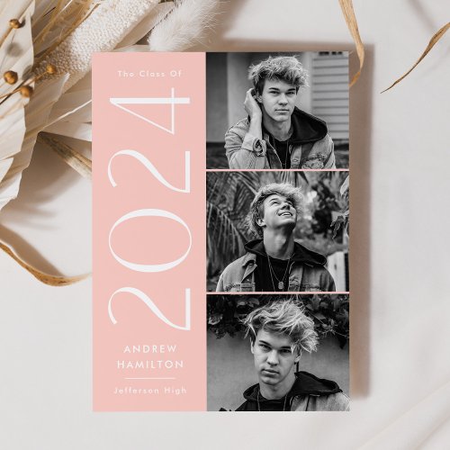 Modern Simplicity Blush 3 Photo 2024 Graduation Announcement