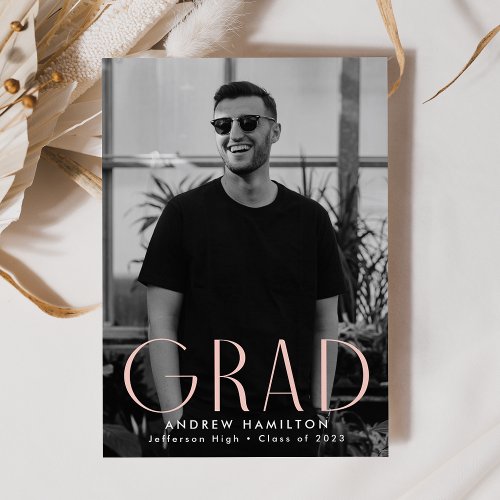 Modern Simplicity Blush Photo Graduation Announcement