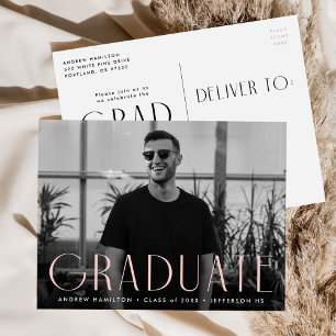 Modern Simplicity Blush Photo Graduation Party Invitation Postcard