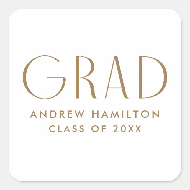Modern Simplicity Brass Graduation Square Sticker (Front)