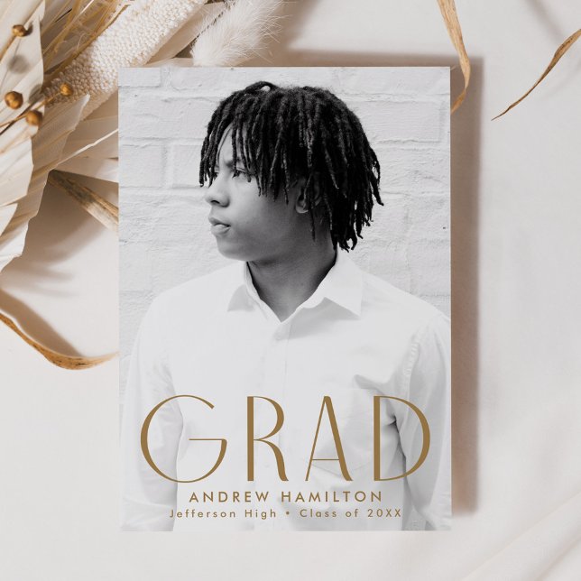 Modern Simplicity Brass Photo Graduation Announcement (Creator Uploaded)