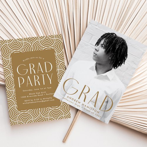 Modern Simplicity Brass Photo Graduation Party Invitation