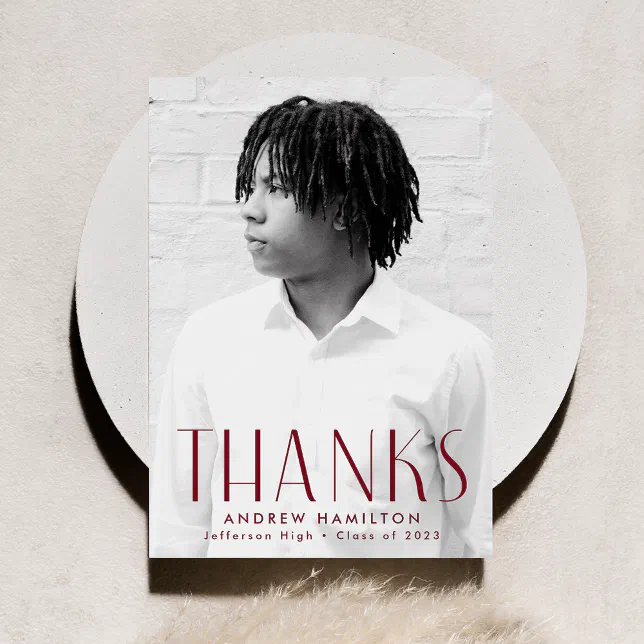 Modern Simplicity Burgundy Photo Graduation Thank You Card | Zazzle