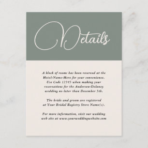 Modern Simplicity Deep Sage Green Wedding Details Enclosure Card