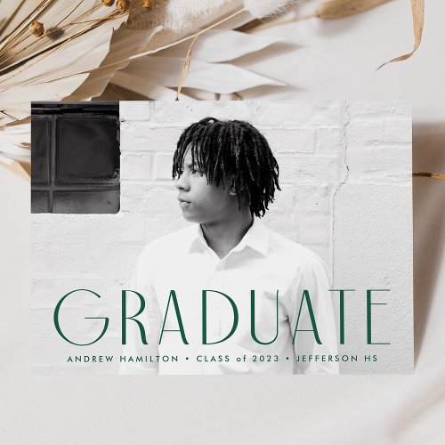 Modern Simplicity Green Photo Graduation Announcement