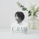 Modern Simplicity Green Photo Graduation Party Invitation Postcard (Standing Front)