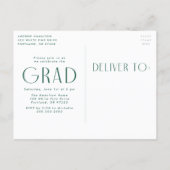 Modern Simplicity Green Photo Graduation Party Invitation Postcard (Back)