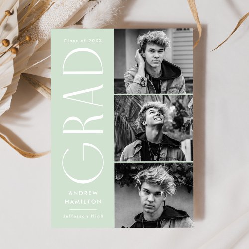 Modern Simplicity Mint 3 Photo Collage Graduation Announcement